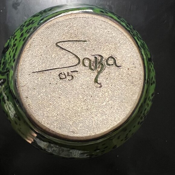 Jug Pot Pitcher Pottery Green Speckled Marked Glazed Pottery Stoneware Signed - Picture 6 of 6